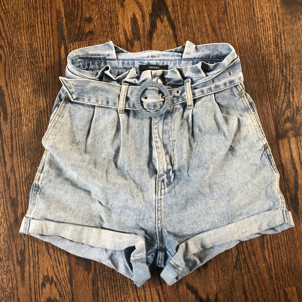 High Waisted Paperbag Denim Shorts